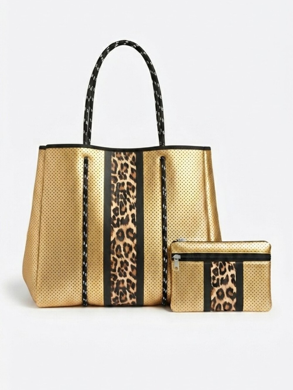 NWOT Metallic Animal Print Neoprene Tote Bag With Matching Pouch